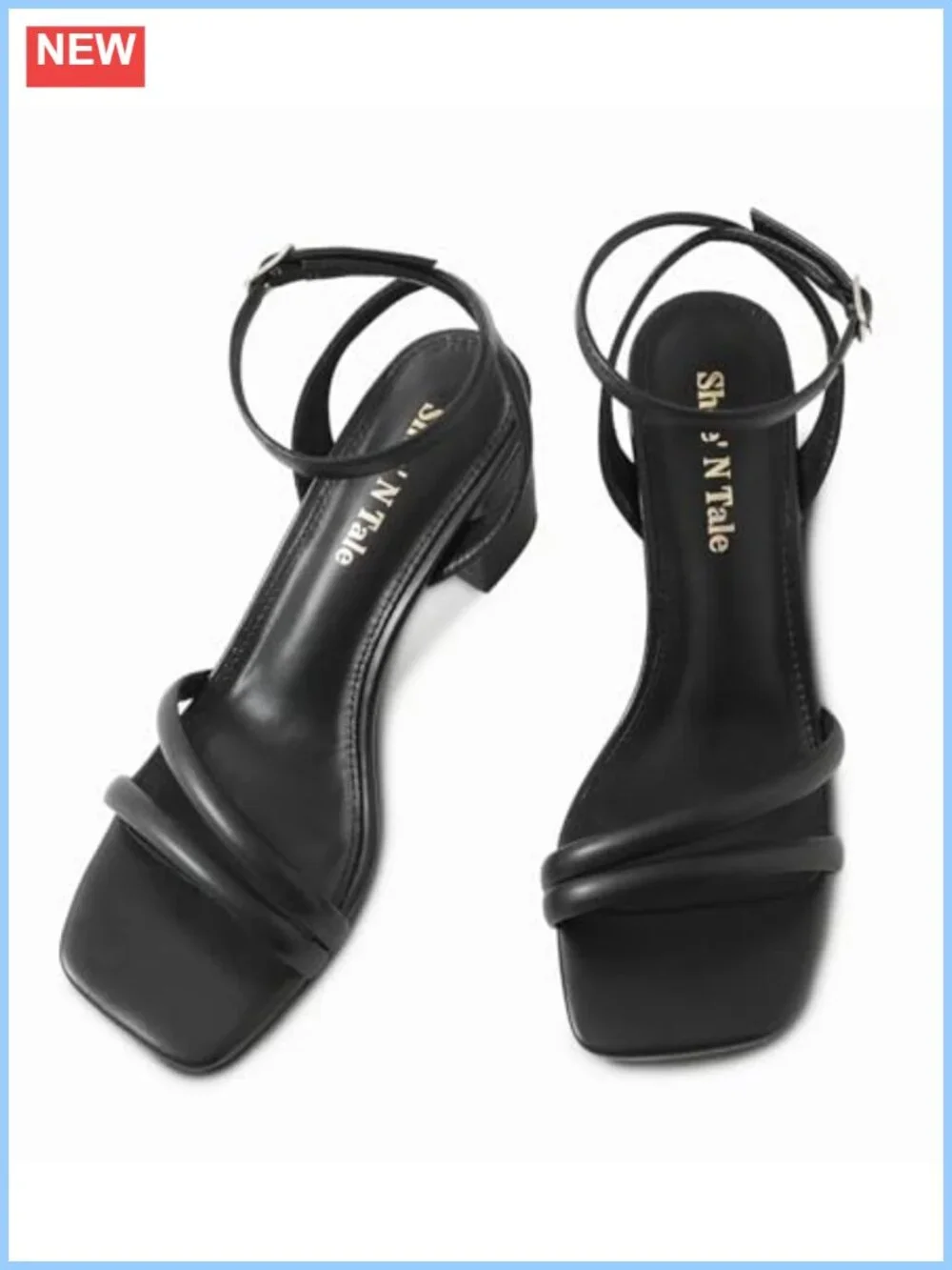 Strappy Square Toe Chunky Heel Sandals Ankle Buckle Heels for Women